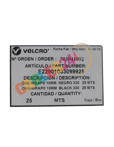 Velcro One-Wrap Black Roll. 25m length and 10mm width