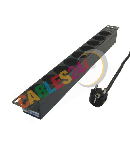 Power Strip Rack 19" 9x socket female without switch. With cable 3m Schuko male end.