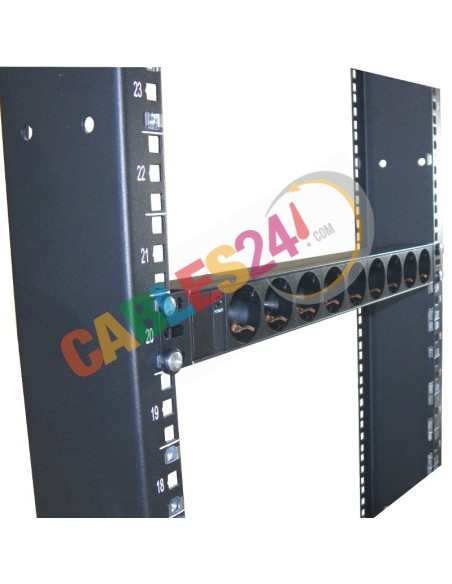 Power Strip Rack 19" 9x socket female without switch. With cable 3m Schuko male end.