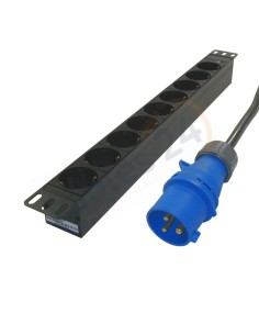 Regleta de Alimentación 19" 9 tomas schuko hembra sin interruptor con cable 2m finalizado en Cetac 16A macho 2P+T