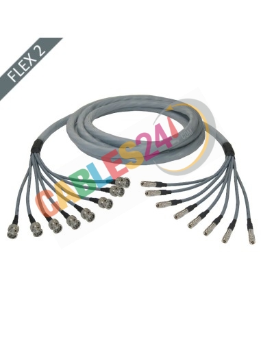 Manguera cable multi-coaxial 75 Ohmios 8 x Flex 2 BNC Macho a DIN 1.0/2.3 Macho