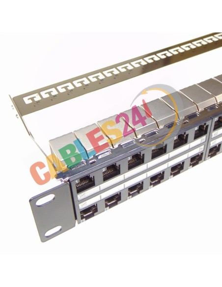 Panel CAT6a apantallado 48 tomas RJ45 hembra - hembra con guia de cables