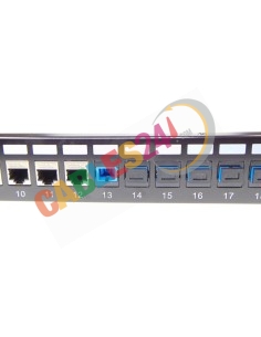19'' Hybrid Panel 24 Feed-Through, RJ45 shielded CAT6A and fiber optic adapters with support bar 2