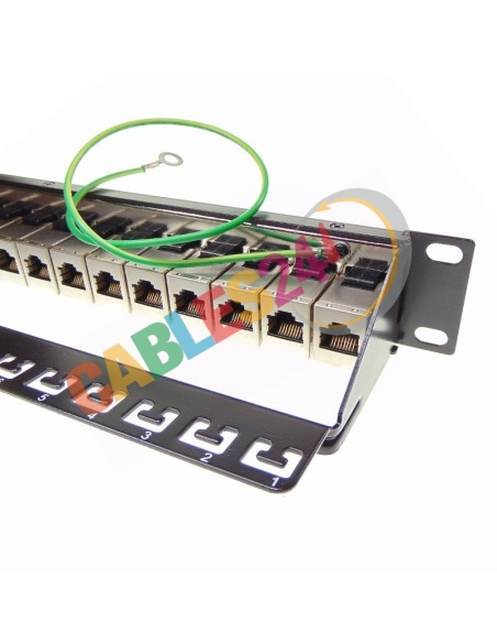 Panel 19 pulgadas 24 tomas híbrido RJ45 CAT6A apantalladas y Fibra óptica con guía de cables