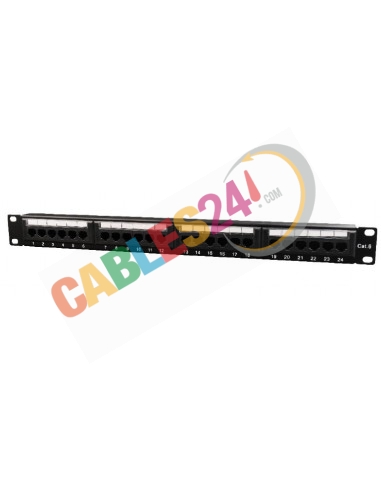 Patch panel Cat6 de 24 puertos con gestión de cables trasera