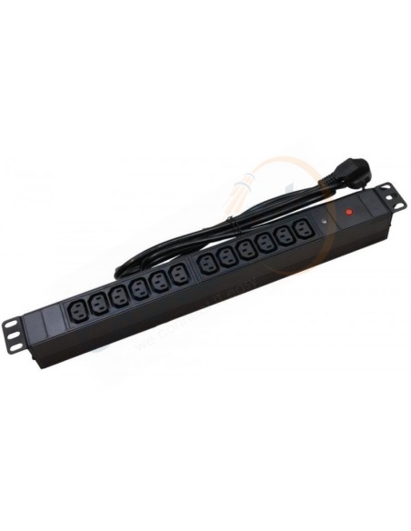 Power strip 12 sockets C13 to Schuko Male with thermal circuit breaker