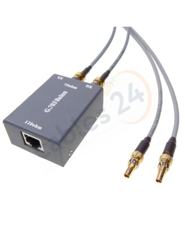Balun 75-120 ohm RJ-45-hembra Dual DIN 1.0/2.3 hembra 2m