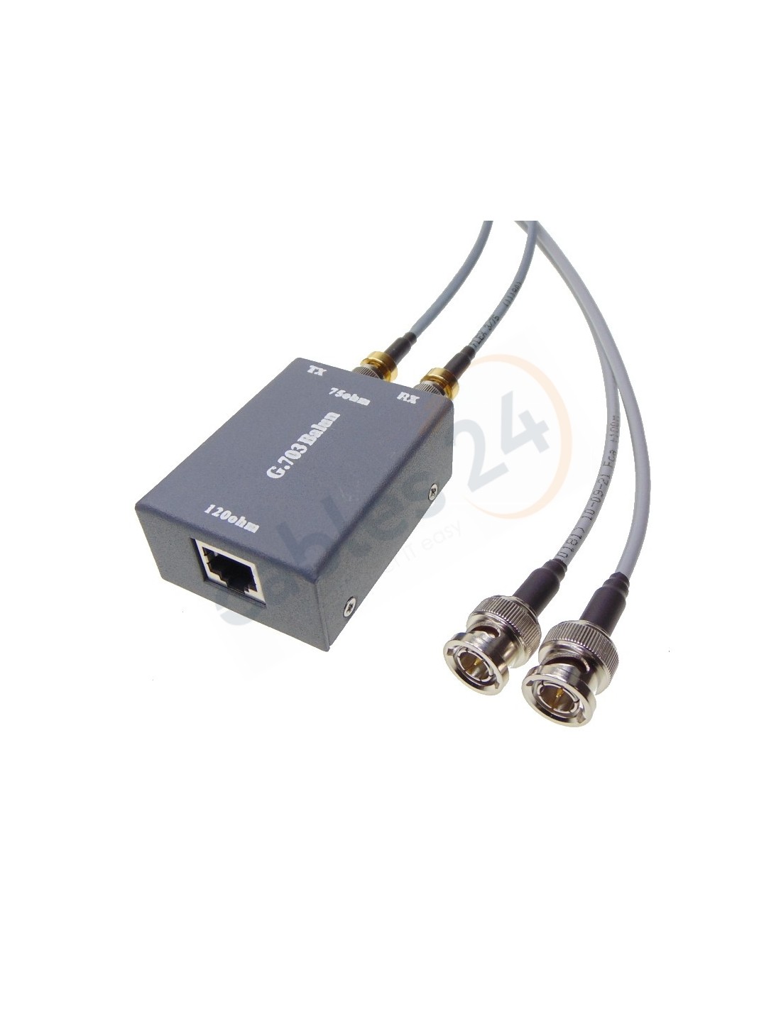 Balun 75 ohm to 120 ohm coaxial BNC or Din to rj45 in Cables 24