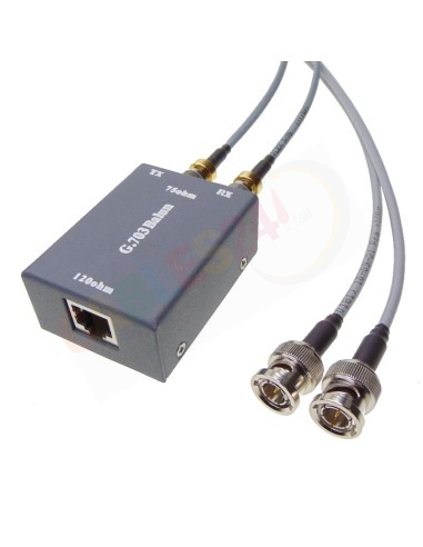 Balun 75-120 ohm RJ-45-female Dual BNC male 1m