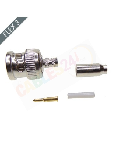 Conector BNC Macho 75 Ohm recto crimpar Flex3/75