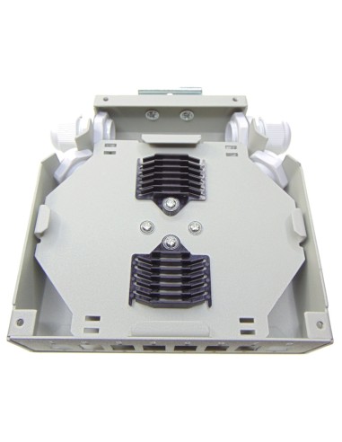 DIN Rail ODF box for up to 8 x SC Simplex / 8 x LC Duplex adapters. Interior view.