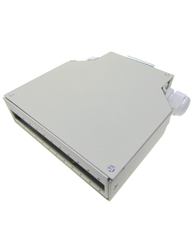 DIN Rail ODF box for up to 12 x SC Simplex / 12 x LC Duplex adapters. Side view.