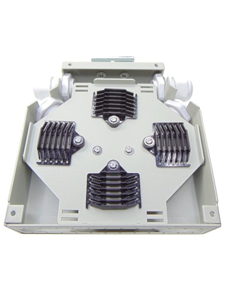 DIN Rail ODF box for up to 12 x SC Simplex / 12 x LC Duplex adapters. Interior view.